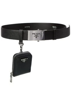 Prada Logo Pouch Detail Saffiano Leather Belt Men