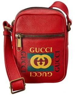 Gucci Logo Leather Messenger Bag Men