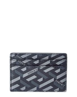 Versace La Greca Signature Coated Canvas Card Case Men