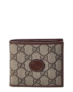 Gucci Interlocking G GG Supreme Canvas & Leather Bifold Wallet Men