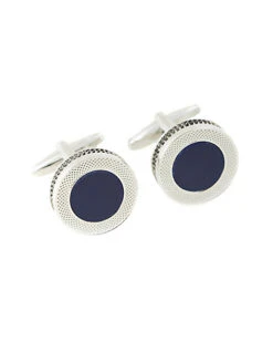 Rhodium Plated Navy Blue Onyx Cufflinks Men