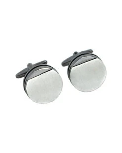 Rhodium Plated Gunmetal Round Cufflinks Men