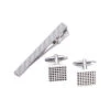 Rhodium Plated Checkered Design Cufflinks & Tie Pin Set Men