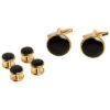 Black Enameled Gold Plated Cufflinks & Studs Set Men