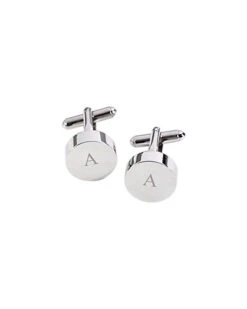 Monogrammed Rhodium Plated Round Cufflinks, (A-Z) Men