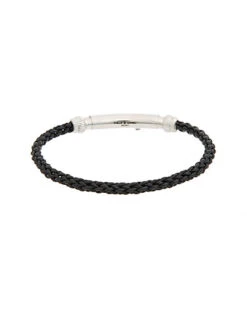Silver Leather Adjustable Bracelet Men