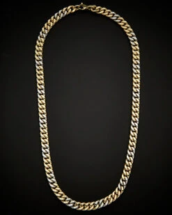 14K Italian Gold Two-Tone Semi-Solid Curb Link Necklace Men