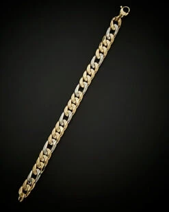 14K Italian Gold Two-Tone Fancy Curb Link Bracelet Men