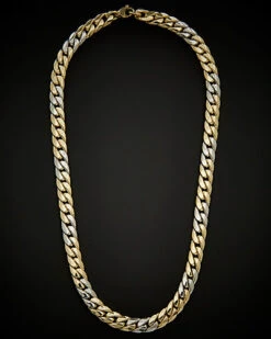 14K Italian Gold Two-Tone Semi-Solid Miami Cuban Curb Link Necklace Men